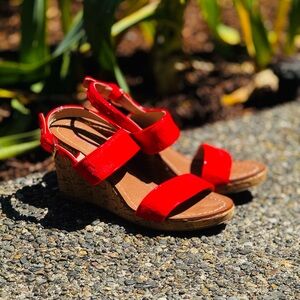 Boden Red Wedge Shoes with Bow Detail